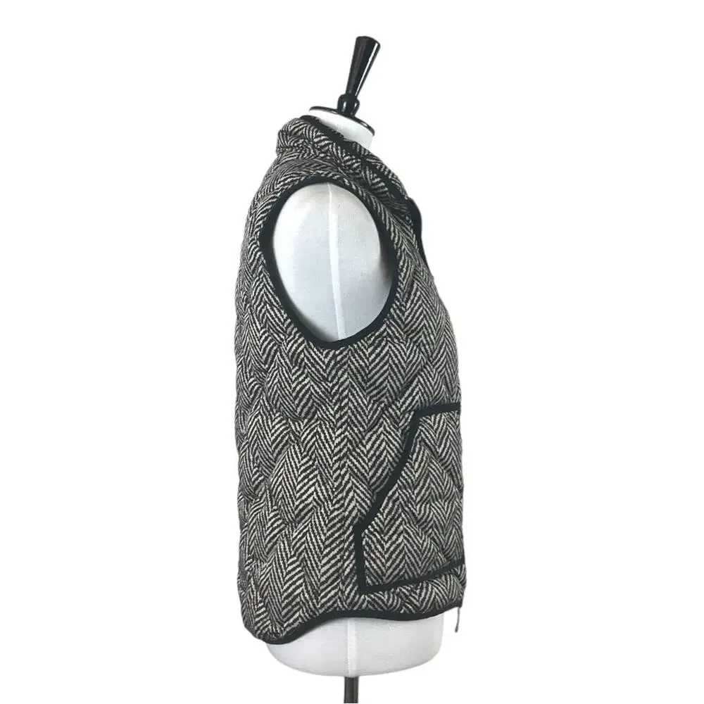 J.Crew Vest Down Filled Quilted Puffer Herringbone Black Tan Women’s Size Small